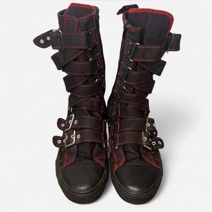 Rare Demonia Deviant 207 Buckle Sneaker Boots Black Tall Sz 11